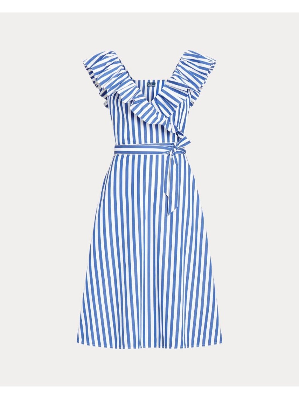 NWT Polo Ralph Lauren Striped Ruffled Cotton Mini in Blue White Wrap Dress 4 - Picture 6 of 11